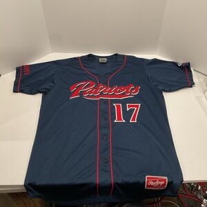 Rawlings Patriots #17 Baseball Jersey Mens L 44 Blue Red Button Up Team Issued